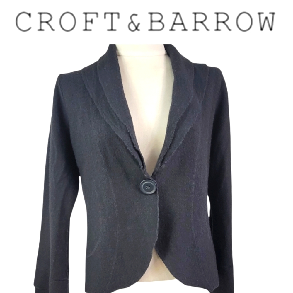 CROFT & BARROW 100% WOOL 1 BUTTON DOUBLE ENVELOPE NECK BLAZER  LARGE